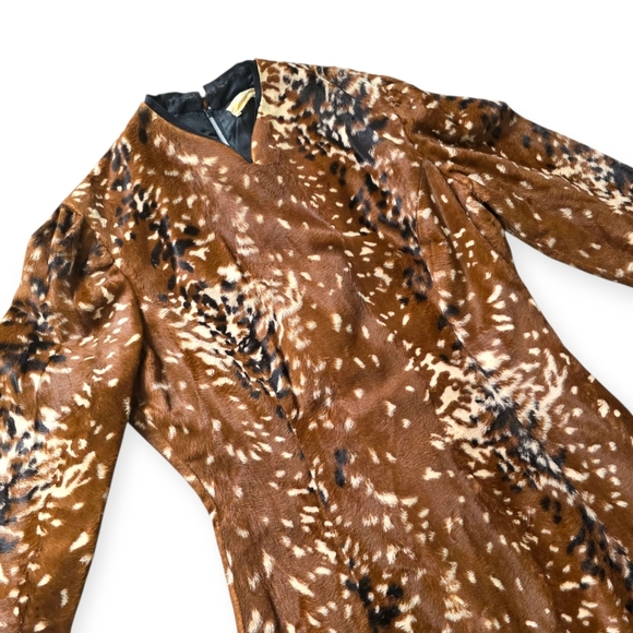 RARE 1960s Adele Simpson Designer Dress Faux Fur Deer Print - Picture 4 of 14